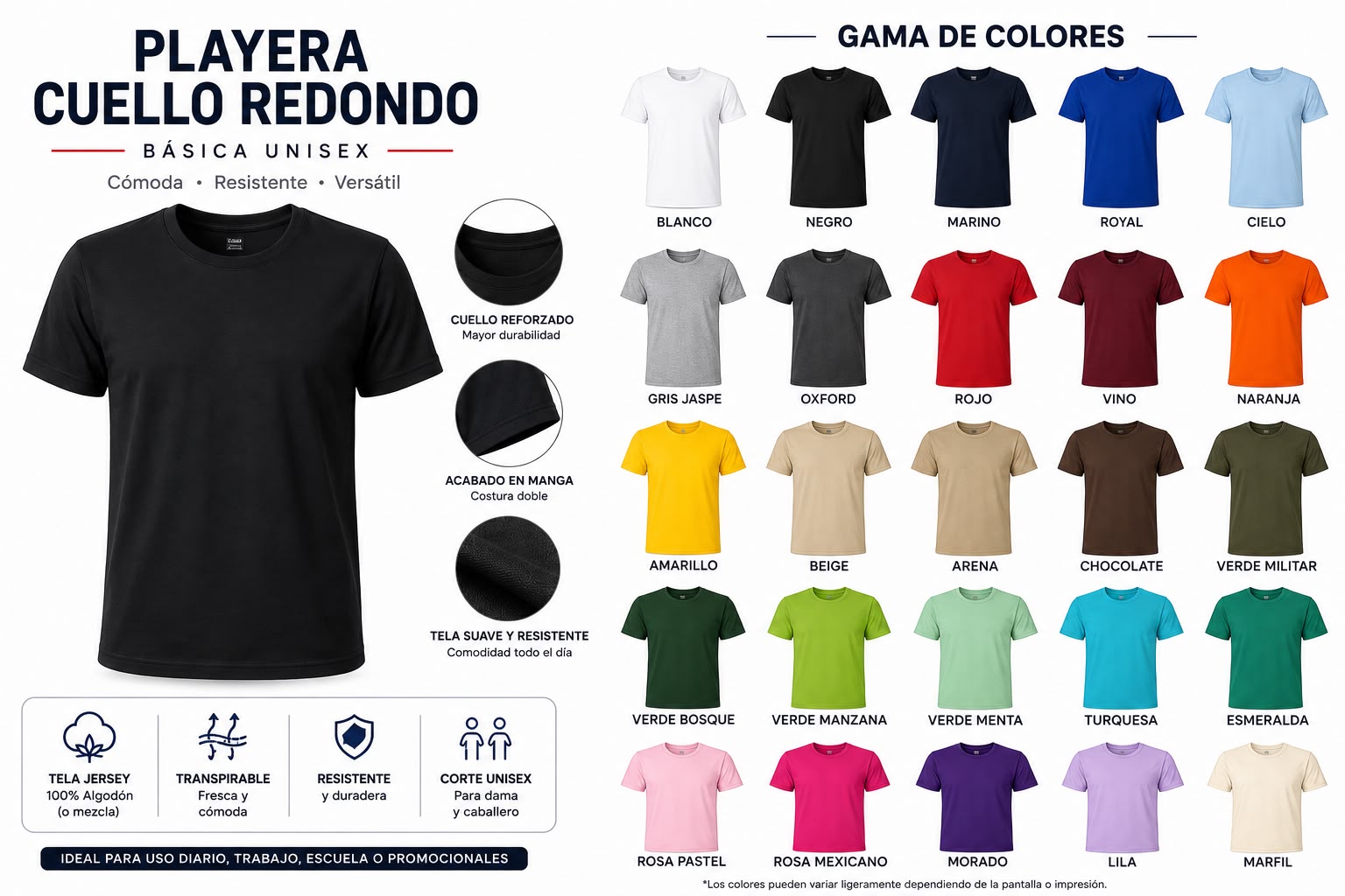 Playera Cuello Redondo Básica Unisex